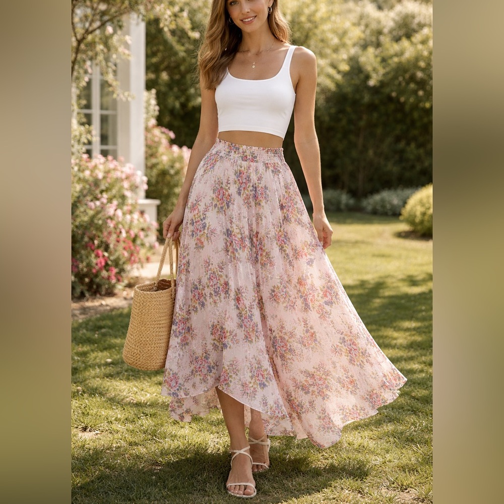 Lapis Floral Maxi layered Skirt - Multicolor